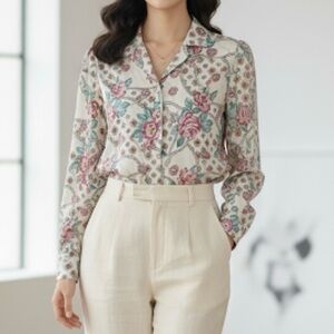 VTG Cricket Lane Blouse Women’s L/XL Cottagecore Romantic Feminine Pearl Buttons